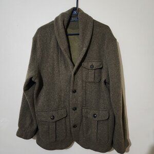 Polo Ralph Lauren Green Olive Wool Sweater Blazer Belted Sport Coat Jacket